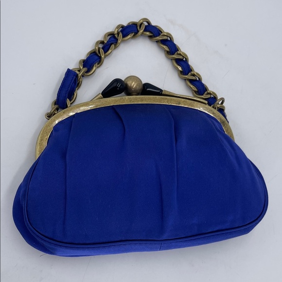 J. Crew Elegant Blue Silk Clutch with Gold Accents - Picture 1 of 8